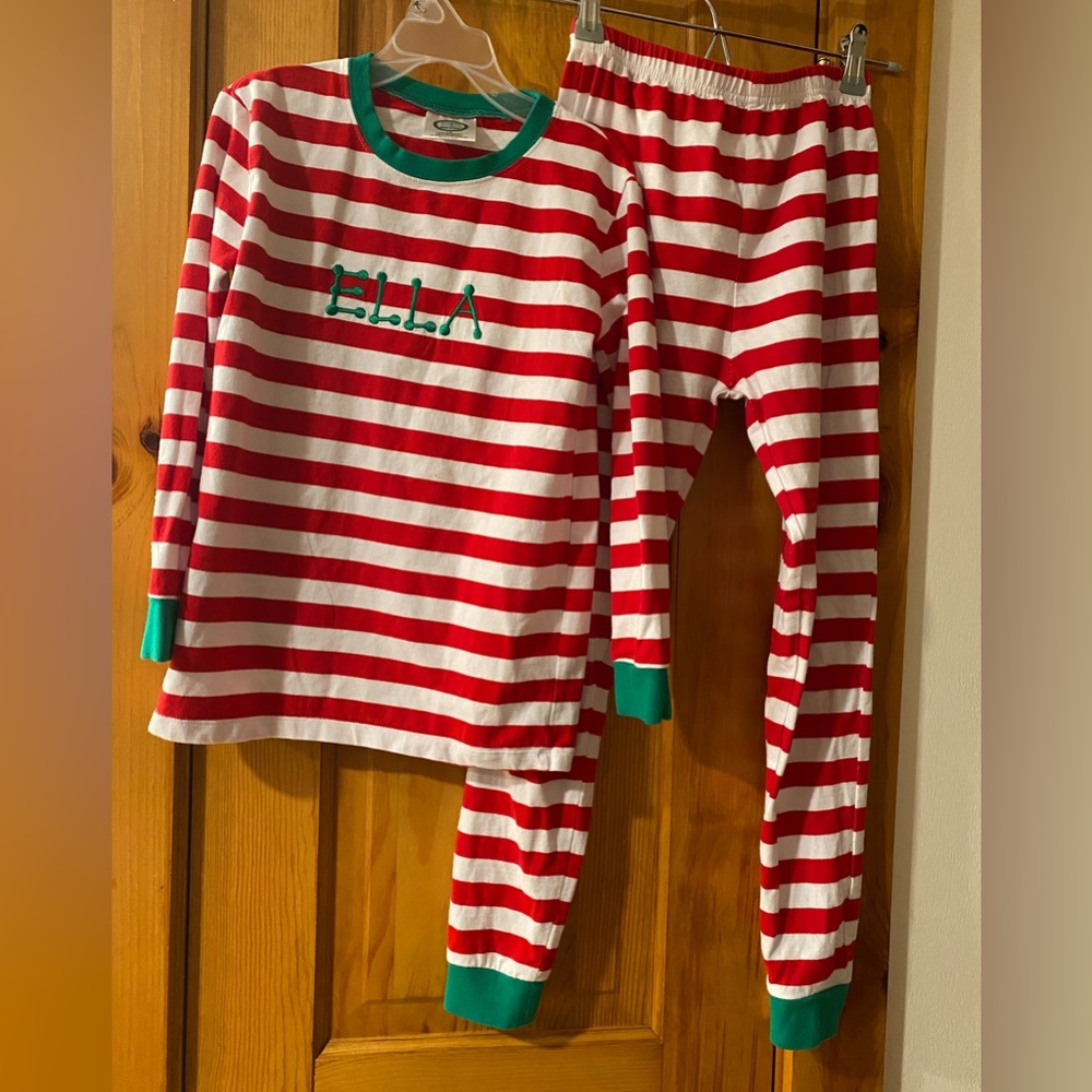 Pajamas 2PC BB Blanks Boutique Personalized ELLA Red White cozy Size 12